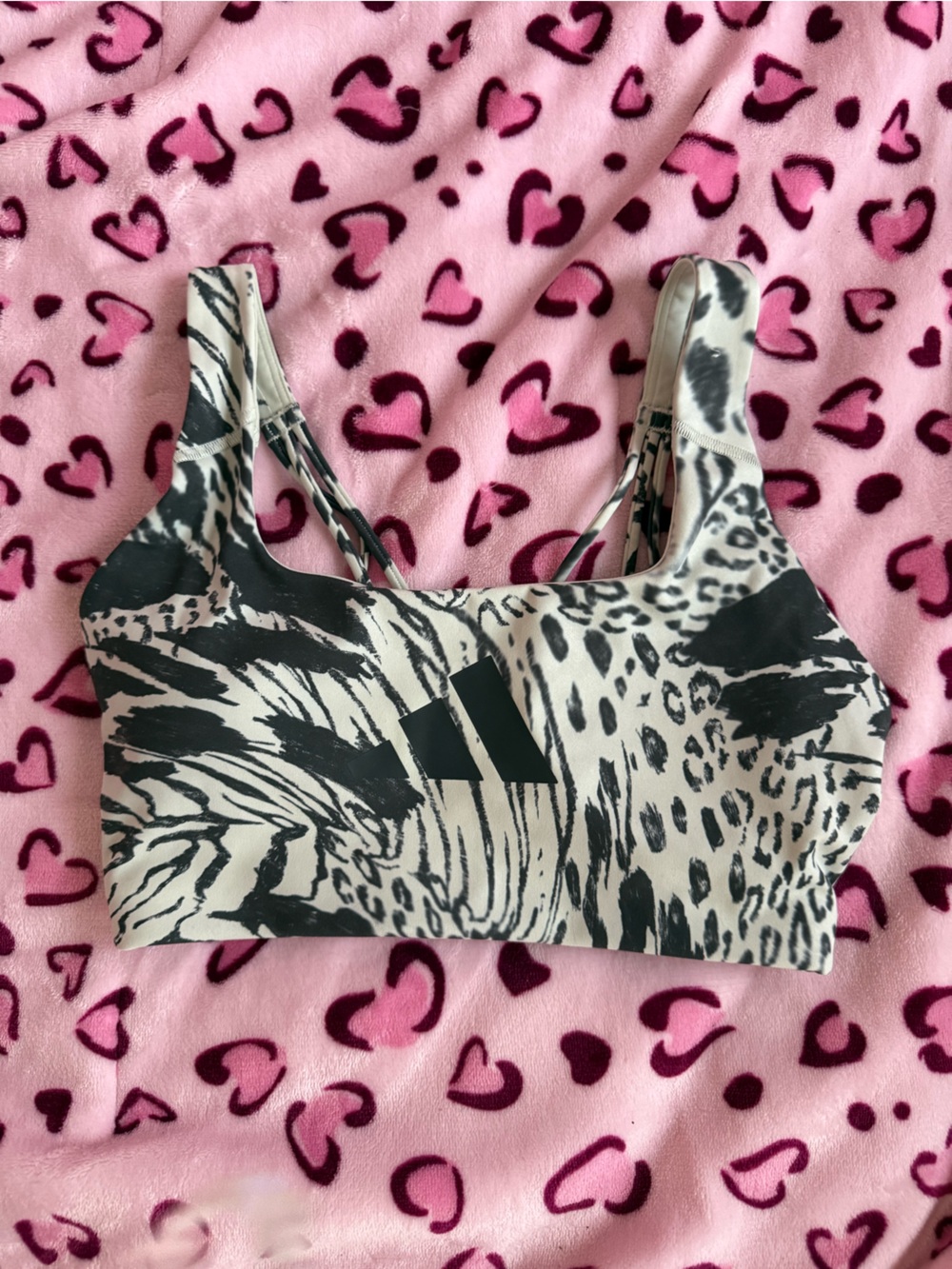 adidas Black and White Animal-Print Sports Bra